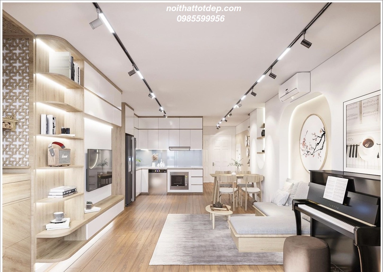 Thiết kế thi công nội thất căn hộ Vinhomes Smart City 2 phòng ngủ nhỏ đẹp